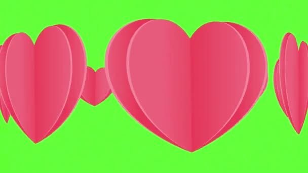 Animation Rotating Hearts Green Screen Perfect Valentine Day Wedding Background — Stock Video