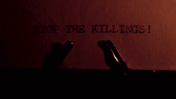 Stop Killings Palavras Digitadas Uma Máquina Escrever Vintage Fecha Máquina — Vídeo de Stock