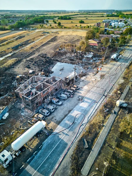 Die Ruinen Der Explosion Crevedia Rumänien Luftaufnahme — Stockfoto