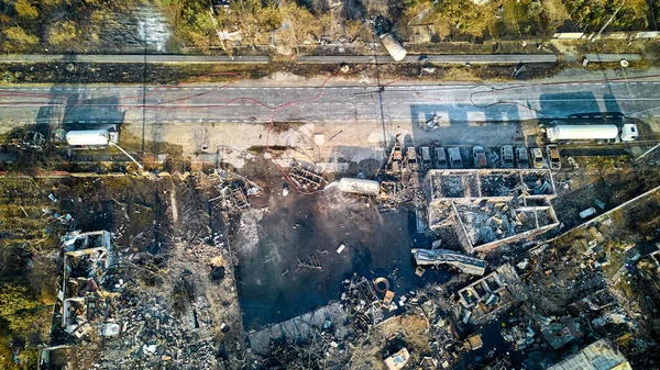 Die Ruinen Der Explosion Crevedia Rumänien Luftaufnahme — Stockfoto