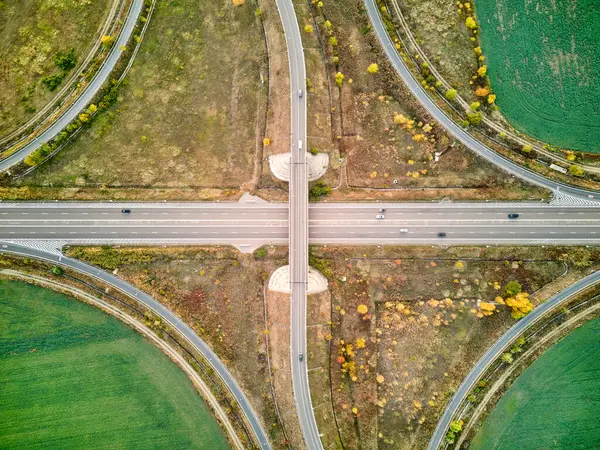 Aerial View Circular Road Intersection Beautiful Autumn Forest Aerial View — Stock Photo, Image