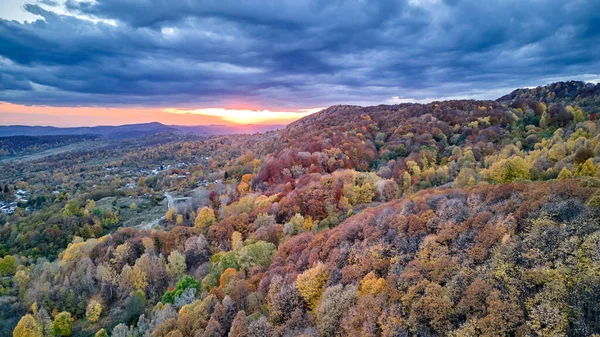 Widok Lotu Ptaka Jesienny Las Wzgórza Rumunii Jesienny Krajobraz Obraz Stockowy