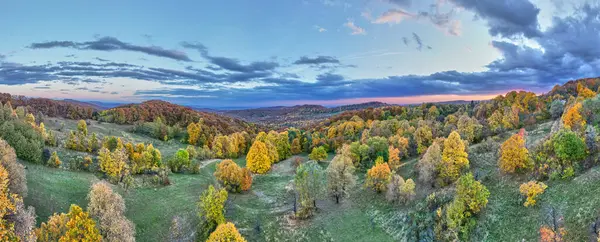 Widok Lotu Ptaka Jesienny Las Wzgórza Rumunii Jesienny Krajobraz Zdjęcia Stockowe bez tantiem