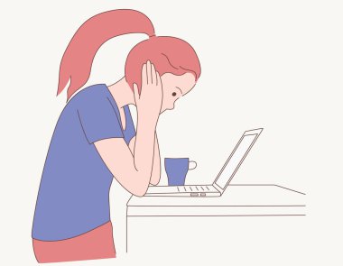  Dizüstü bilgisayar Çizimi Kullanılırken Düşünen Kadın