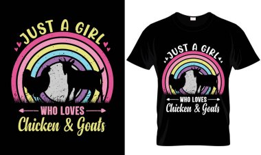 Sadece Tavuk ve Keçileri seven bir kız, eski moda tişört tasarımı.