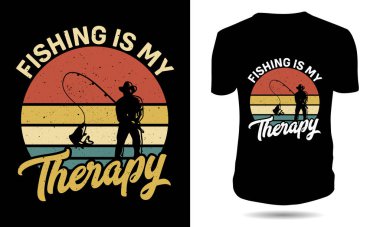 Balıkçılık benim Terapi Retro Vintage Sunset tişört tasarımımdır.