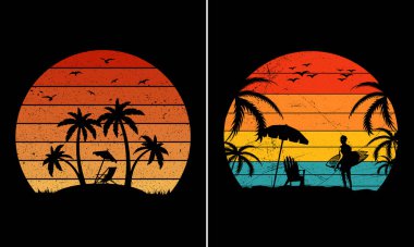Retro Vintage Sunset Summer tişörtü Grafiksel