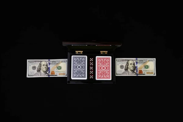 Деньги Игральные Карты Кости — стоковое фото