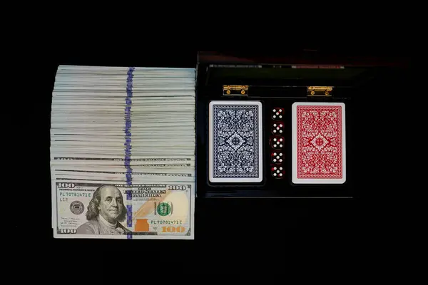 Деньги Игральные Карты Кости — стоковое фото