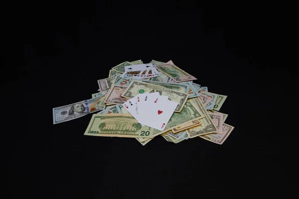 Talia Kart Pieniądze Czarnym Tle — Zdjęcie stockowe