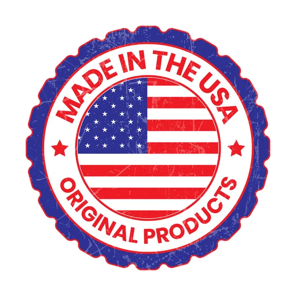 采购产品美国制造的标志 在美国标签 优质徽章 原始产品由美国 国旗矢量 与曲柄纹理矢量说明 — 图库矢量图片