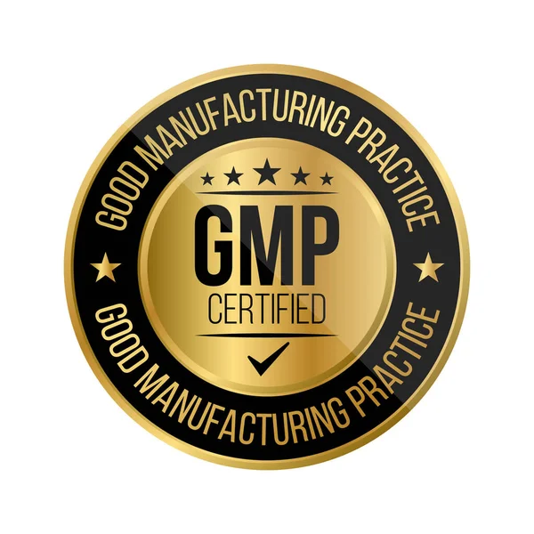 Emblema Certificado Gmp Selo Certificado Boas Práticas Fabricação Etiqueta Aprovada — Vetor de Stock