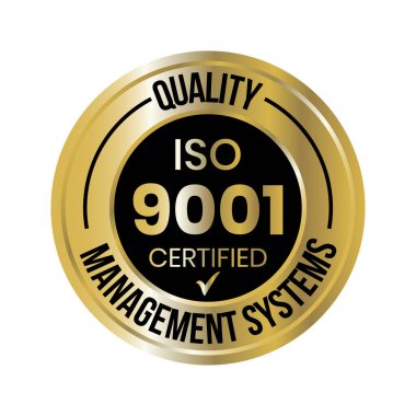 ISO 9001 Sertifikalı Lastik Damga, Rozet, Etiket, Logo, QMS Standart Vektör, Uluslararası Kalite Yönetim Sistemleri Onaylandı Çek İşaretli Amblem, İş Tasarım Elemanları Vektörü İllüstrasyonu