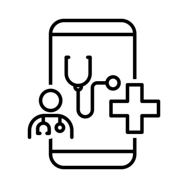 Teletıp Smartphone, Tele Medicine Mobil Uygulama Simgesi ve Logo Tasarımı, Çevrimiçi Tedavi, Sağlık ve Sağlık Elementleri, Dijital Sağlık Hizmetleri, Çevrimiçi Hasta Kontrolü, Bilgisayar Aygıtları, Telefon Vektörü