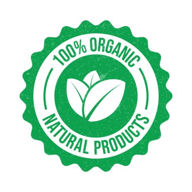 Yüzde 100 Doğal ve Organik Ürün Rozeti, Etiket, Kauçuk Damgası, Amblem, Şablon, Organik Malzeme Rozeti, Logo Yaprak Vektörü Resimli Ürün Paketleme Elementleri İçin Uygun