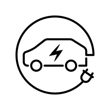 Şarj Kablosu ve EV Araba Sembolü ile Elektrik Otomobili Simgesi
