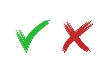 Doğru ya da Yanlış Simge, Yeşil Deneme İşareti ve Grunge Dokusuyla Kızılhaç Sembol İllüstrasyonu