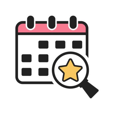 Yaklaşan Olay Takvimi Simgesi Yıldız ve Büyüteç Çizimi