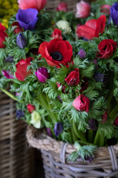 Fresh Cut Bright Bouquets Anemone Coronaria Poppy Anemone Windflower Greek — Fotografia de Stock