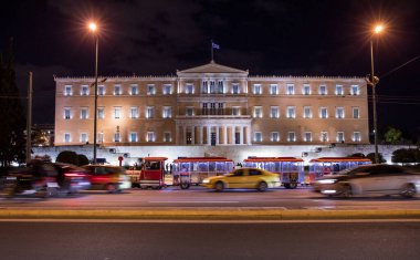 The Greek parliament on Syntagma square in Athens, Greece at night. Horizontal. clipart