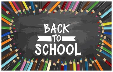 Renkli kalemlerle okul pankartına dön, okula dön.