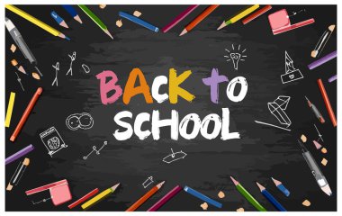 Renkli kalemlerle okul pankartına dön, okula dön.