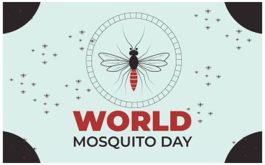 Sivrisinek ve metinli Dünya Sivrisinek Günü posteri. 