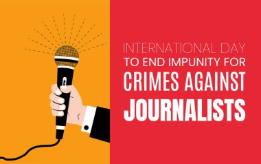 Uluslararası Gazetecilere Karşı Suçların Cezasızlığına Son Verme Günü. Dünya Basın Özgürlüğü Günü konsepti için yaratıcı vektör illüstrasyonu. Muhabir