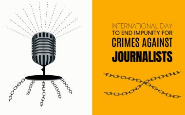 Uluslararası Gazetecilere Karşı Suçların Cezasızlığına Son Verme Günü. Dünya Basın Özgürlüğü Günü konsepti için yaratıcı vektör illüstrasyonu. Muhabir