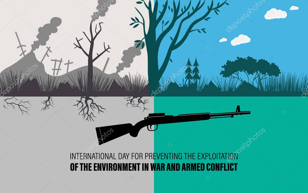 International Day for Preventing the Exploitation of the Environment in War and Armed Conflict. November 6. Holiday concept. Template for background, banner, card, poster