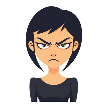 Kızgın bir yüz ifadesi olan bir kız karikatürü.