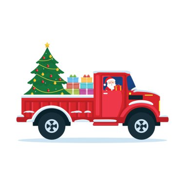 Ağaç ve hediye resimli Noel kamyonu