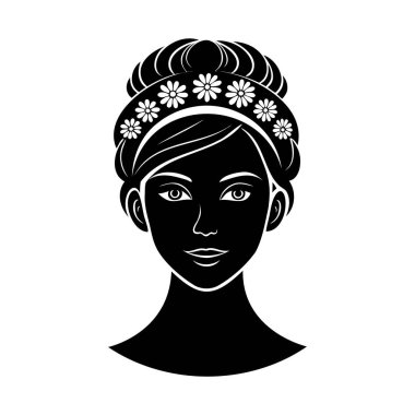 Saçbandı Çiçekli Kadın, Siluet Vektör İllüzyonu