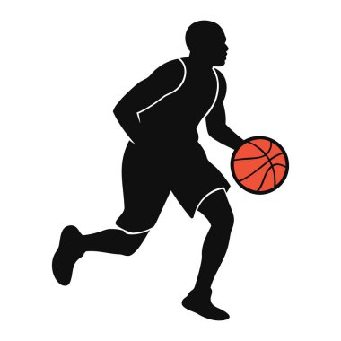 Basketbolcunun Silueti Top Sürükleme, Vektör İllüstrasyonu
