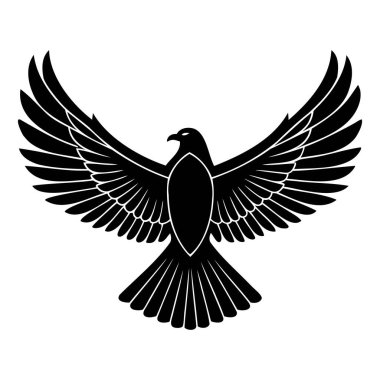 Görkemli Şahinlerin Siyah Silueti Tamamen Yayılmış Kanat Vektörü İllüstrasyonuyla