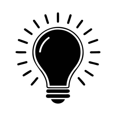 Işınlar Minimalist Vektör İllüstrasyonlu Siyah Ampul Simgesi