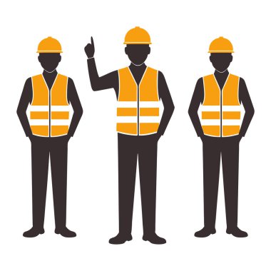 Üç İnşaat İşçisi Siluet Vektörü İllüstrasyonu