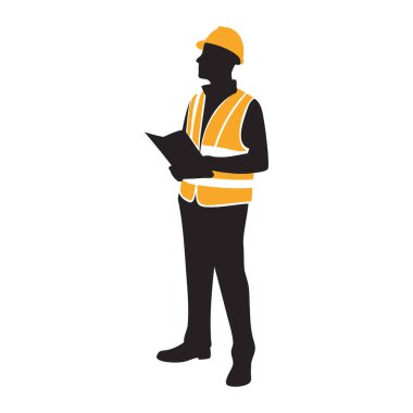 Blueprint Vektör İllüstrasyonlu İnşaat İşçisi