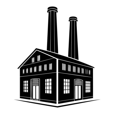 İki Bacalı Fabrika İnşaat Vektörü İllüstrasyonu