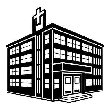 Cross ile Hastane Binası Vektör İllüstrasyonu, Isometric View