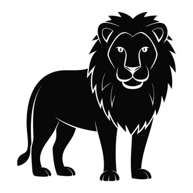 Aslan Silueti Vektör İllüstrasyonu, Tam Vücut Duruşu