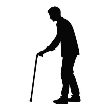 Cane Silueti ile Yürüyen Çocuk, Tam Vücut Vektör İllüstrasyonu