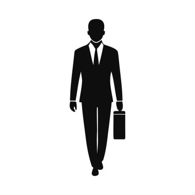 İş Adamı Silueti Çantayla Yürüyor, Tam Vücut Vektör İllüstrasyonu