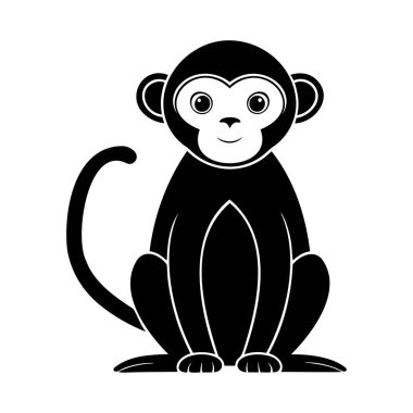 Maymun Oturan Poz Siluet Vektör İllüstrasyonu