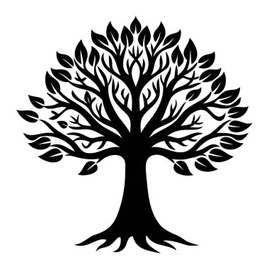 Ayrıntılı Dalları ve Yaprakları olan Ağaç Silueti, Vektör Resimleri