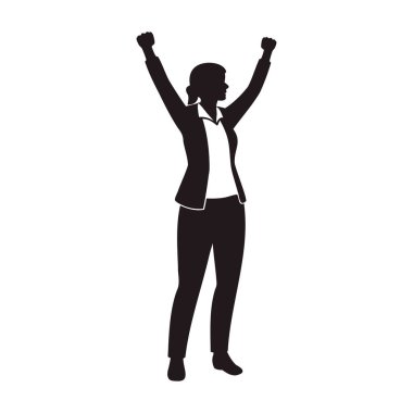 Başarılı İş kadını Silueti Zafer Vektörü İllüzyonuyla Yükselen Silahlarla