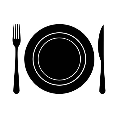 Silueti Tabak, Çatal ve Bıçak Vektör İllüstrasyonuyla Yerleştir