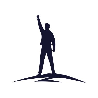 Başarılı Adam Tepe Silüet Vektör Resimlerinde Yumruk Yükseltiyor