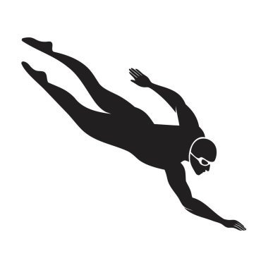 Yüzücü Dalış Silüeti Vektör İllüstrasyonu