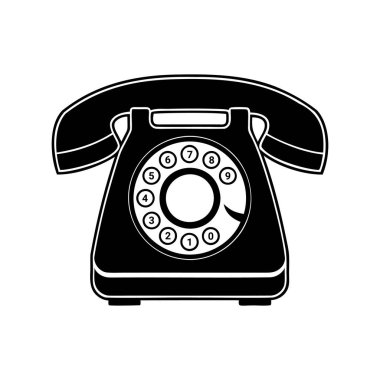 Vintage Rotary Telefon Siluet Vektör İllüstrasyonu